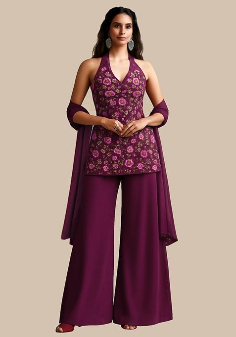 Maroon Embroidered Georgette Kurta?? Set