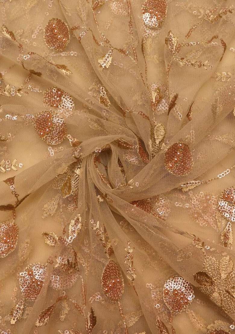 Beige Embroidered Georgette Gown - Indya