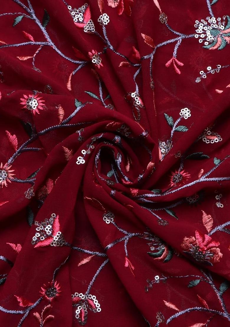 Maroon Embroidered Georgette Sharara Set