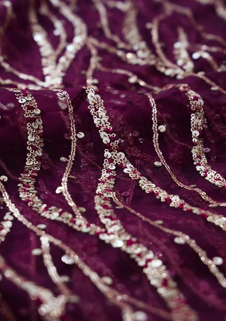 Wine Embellished Net Sharara Set