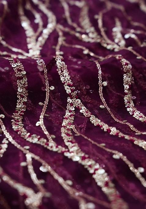 Wine Embellished Net Sharara Set