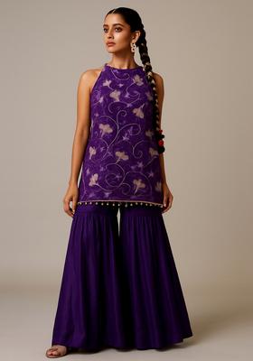 Purple Embroidered Organza Sharara Set