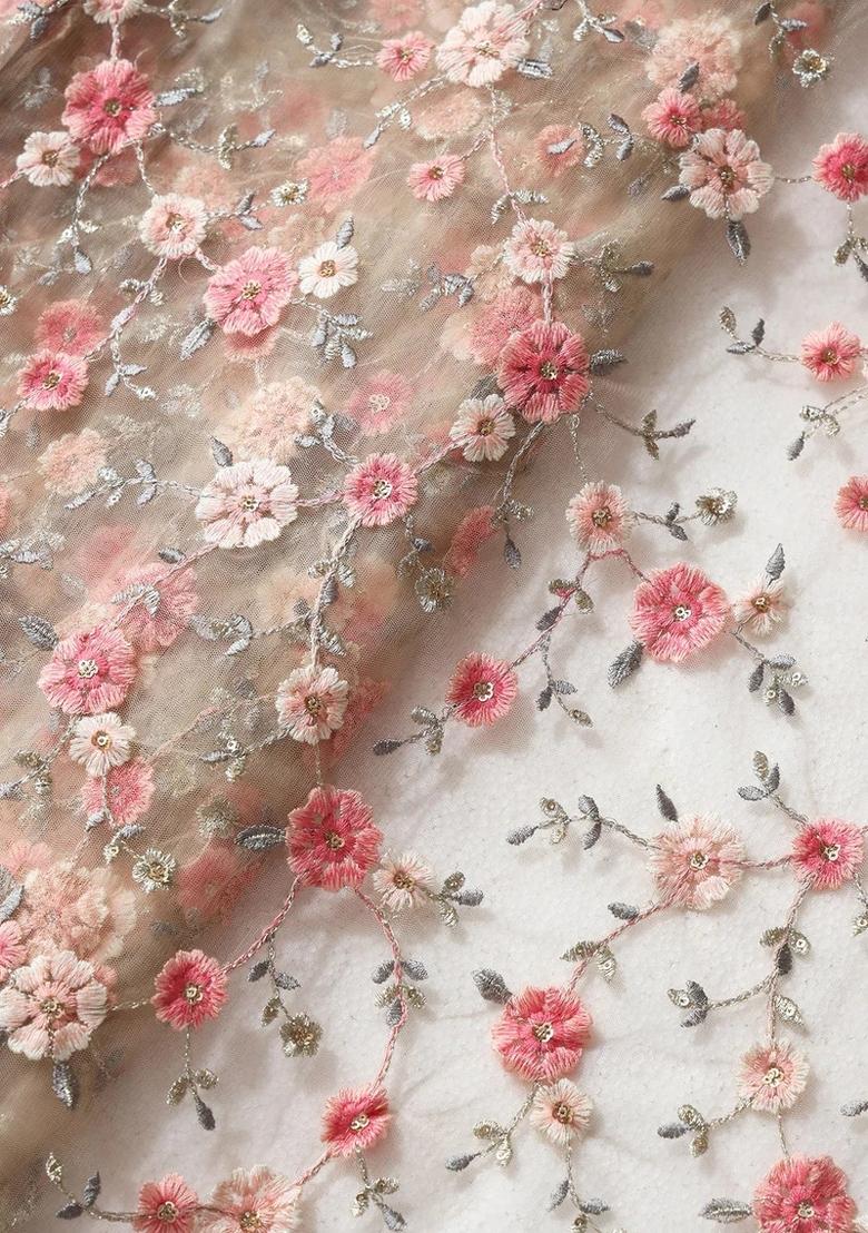 Peach Embroidered Net Kurta Set - Indya