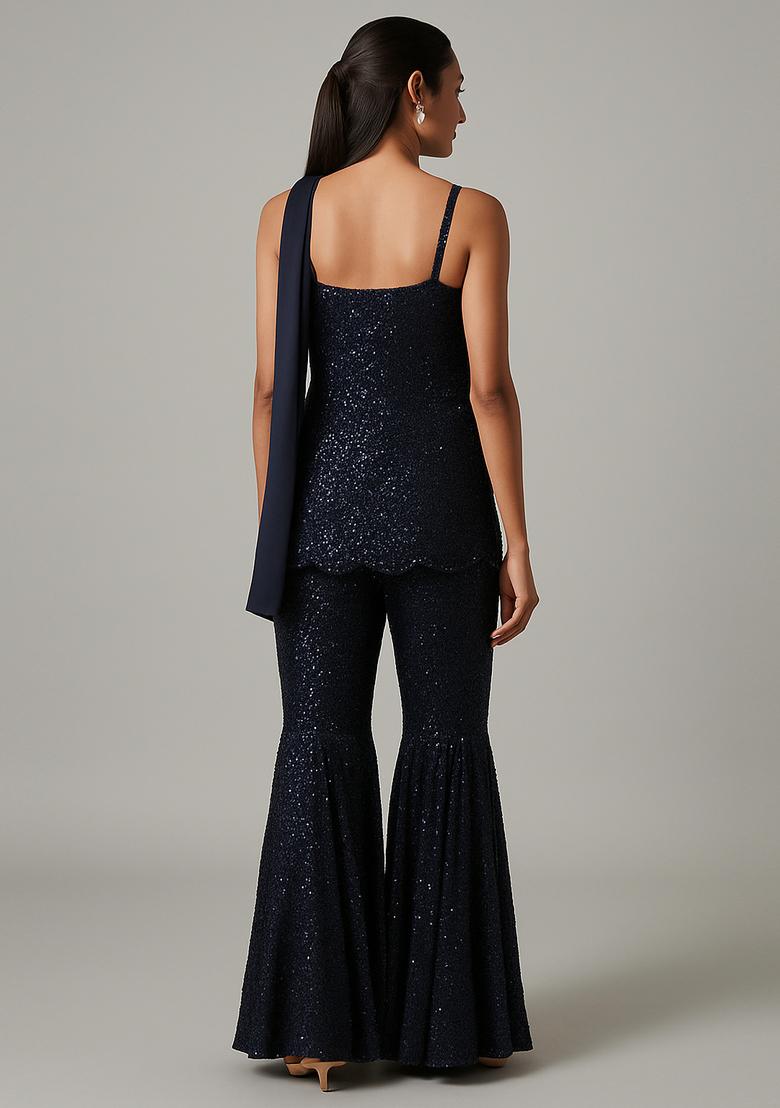 Black Sequin Net Sharara Set