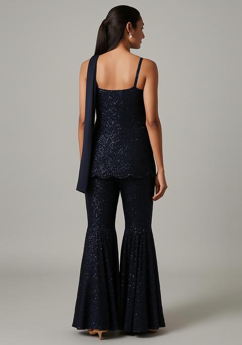 Black Sequin Net Sharara Set