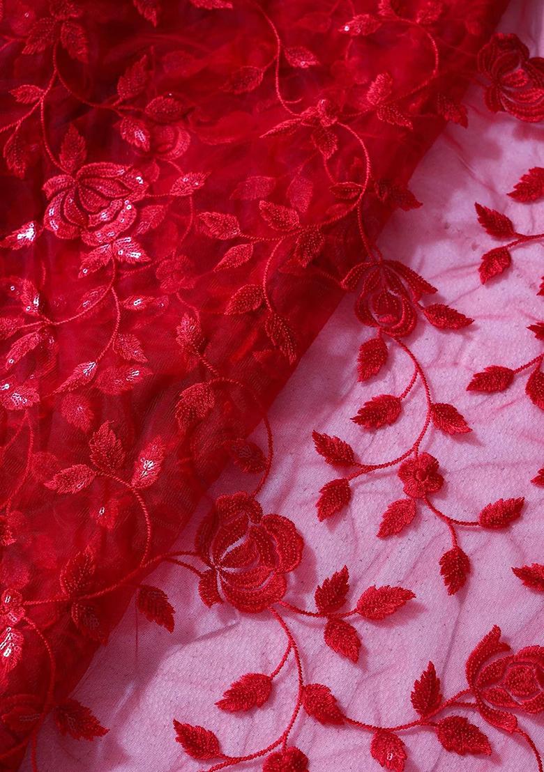 Red Embroidered Net Sharara Set
