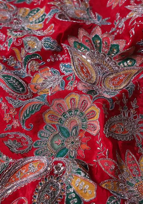 Red Embroidered Georgette Sharara Set