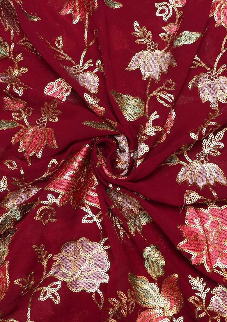 Wine Embroidered Georgette Sharara Set - Indya