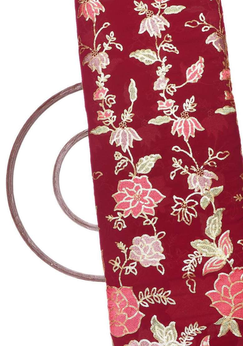 Wine Embroidered Georgette Sharara Set - Indya