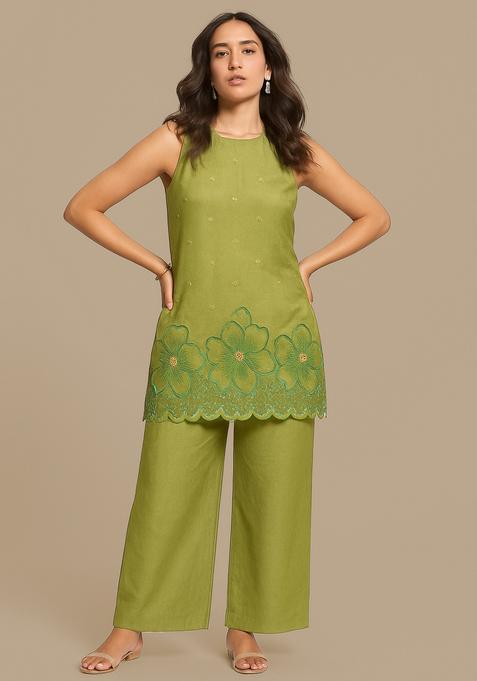 Green Embroidered Organza Kurta Set