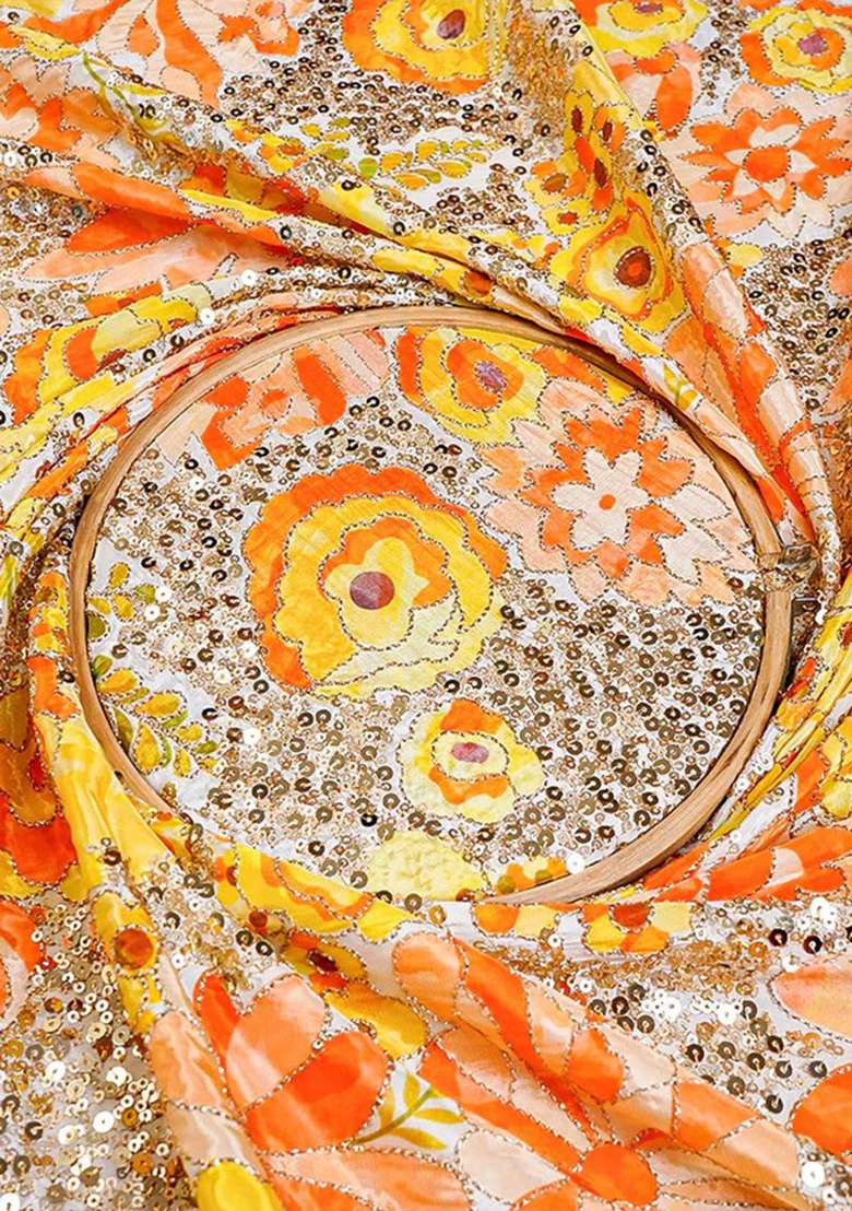 Yellow Floral Print Crepe Co Ord Set - Indya