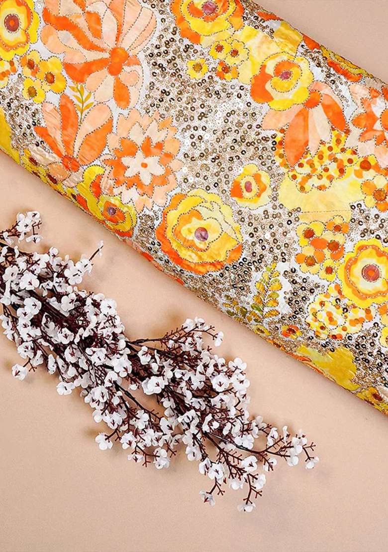 Yellow Floral Print Crepe Co Ord Set - Indya
