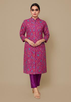 Purple Jacquard Brocade Kurta Set