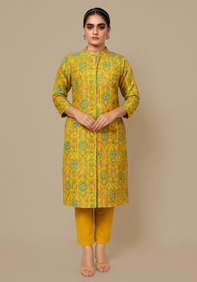 Yellow Jacquard Brocade Kurta Set