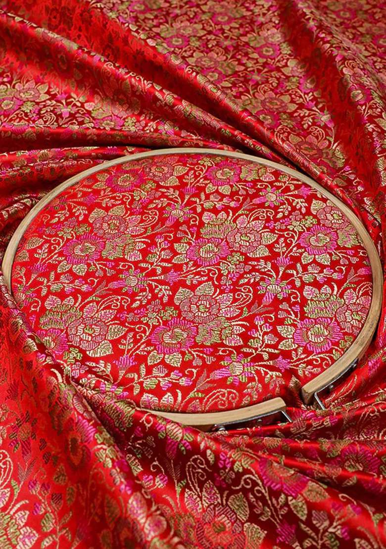 Red Jacquard Jacquard Straight Kurta Set - Indya