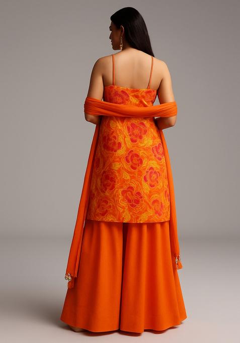 Orange Printed Georgette Sharara Set