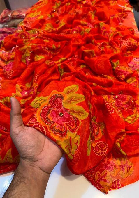 Orange Printed Georgette Sharara Set