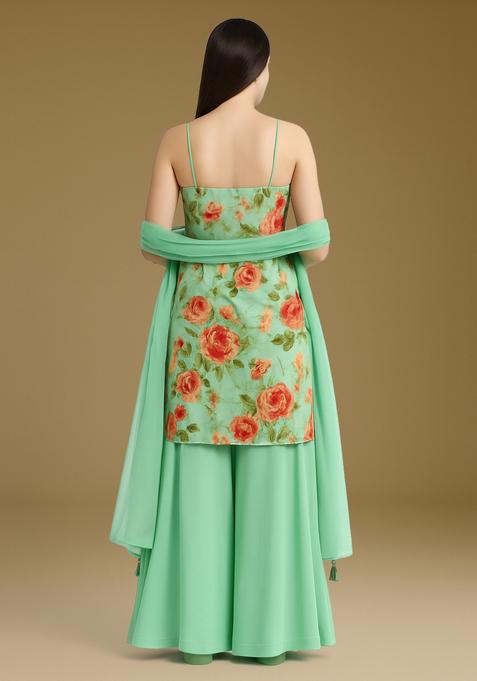 Pista Green Printed Georgette Sharara Set