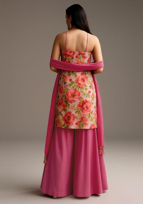 Pink Printed Georgette Sharara Set