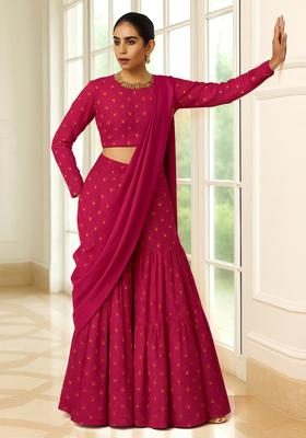 Rani Pink Tie Dye Silk Sharara Set