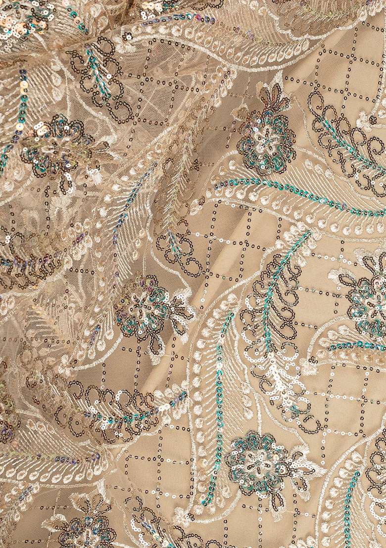 Beige Embellished Net Sharara Set - Indya
