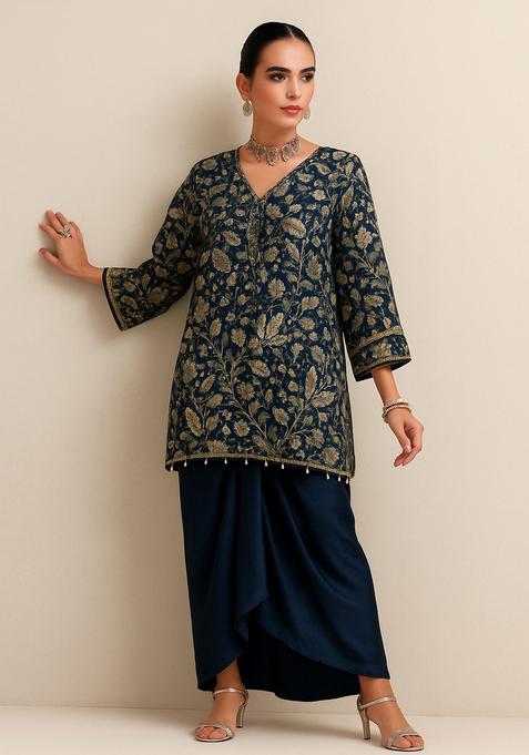 Blue Embroidered Georgette Kurta Set