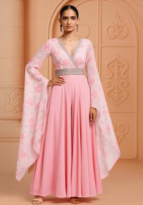 Pink Printed Georgette Anarkali Set