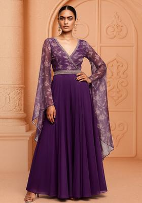 Purple Printed Georgette Anarkali Set