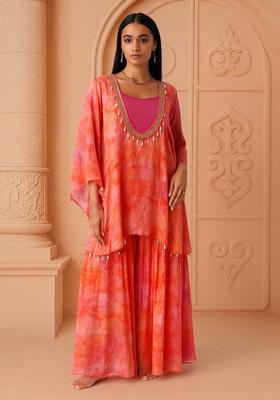Orange Printed Chiffon Sharara Set