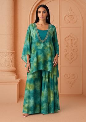 Green Printed Crepe Sharara Set