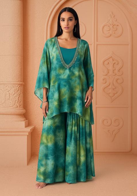 Green Printed Crepe Sharara Set