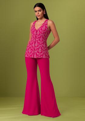 Pink Embroidered Georgette Sharara Set