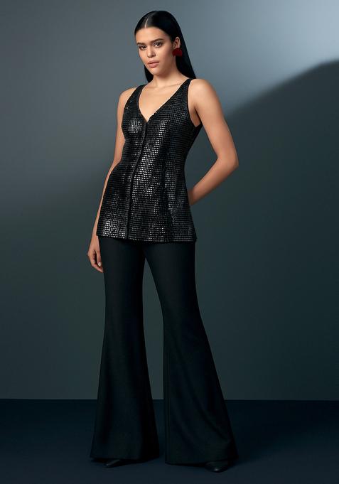 Black Embroidered Georgette Sharara Set