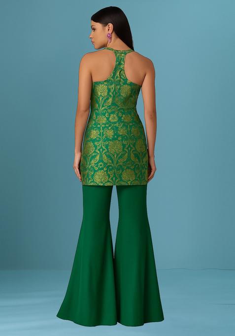 Green Embroidered Georgette Sharara Set