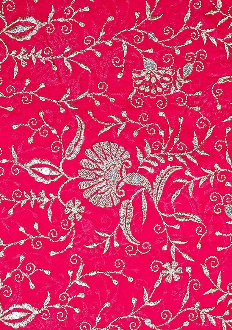 Rani Pink Embroidered Blouse Georgette Fusion Set - Indya