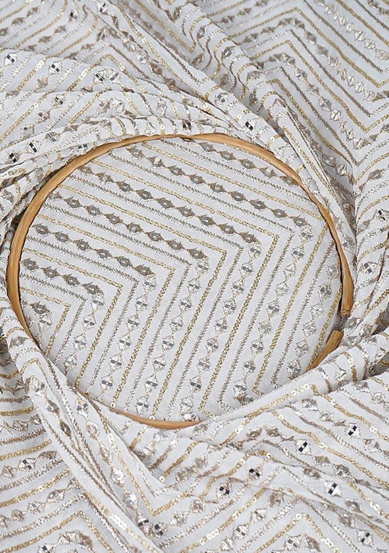 Cream Embroidered Georgette Sharara Set - Indya