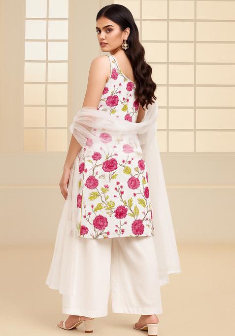 White Embroidered Silk Sharara Set