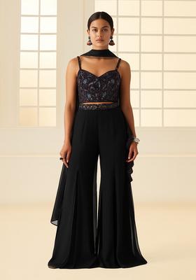 Black Sequin Blouse Georgette Fusion Set