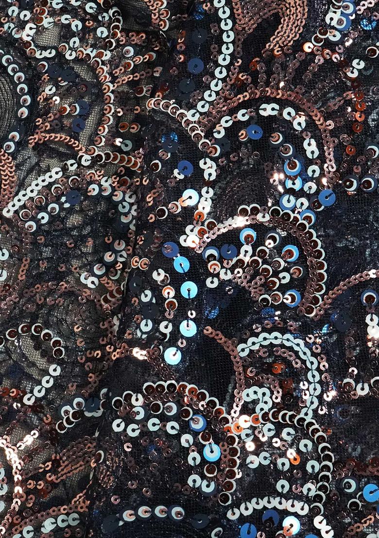 Black Sequin Blouse Georgette Fusion Set - Indya