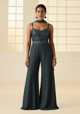 Grey Sequin Blouse Georgette Fusion Set