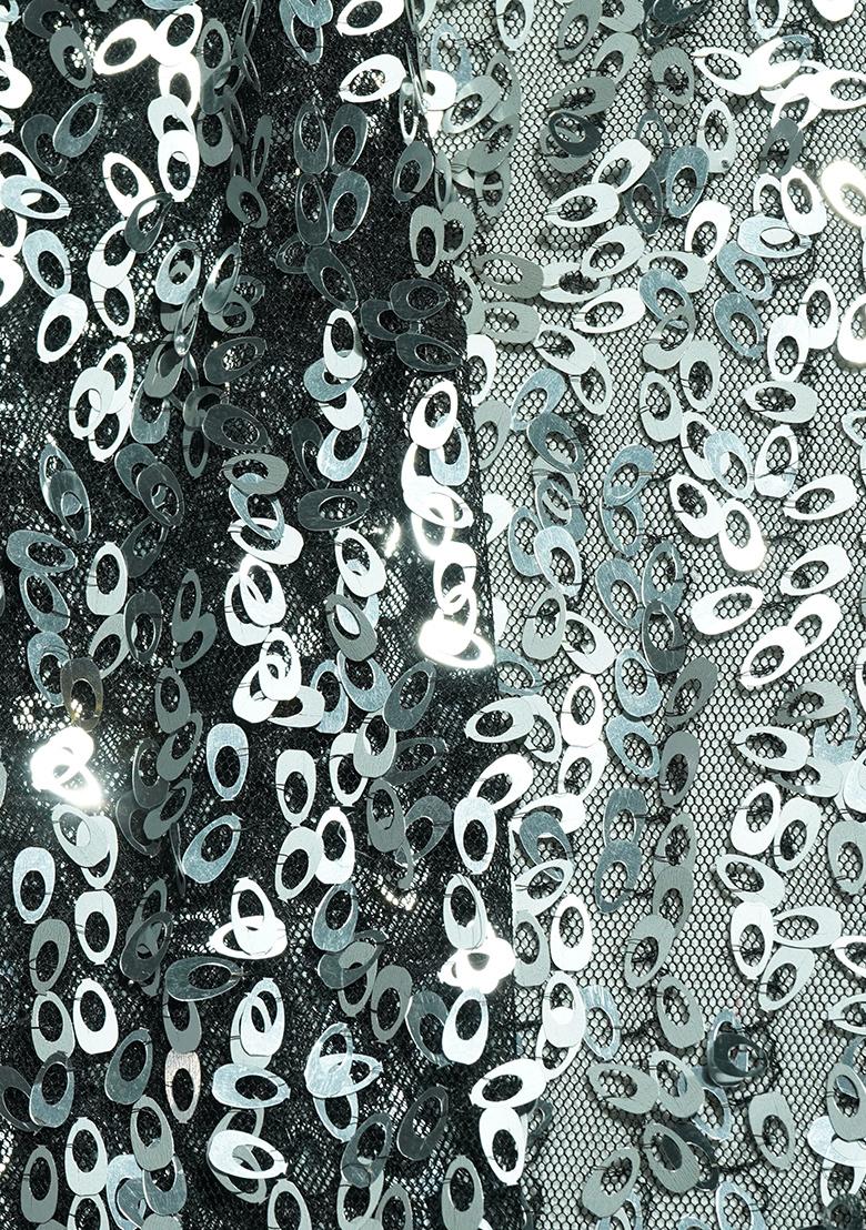 Grey Sequin Blouse Georgette Fusion Set - Indya