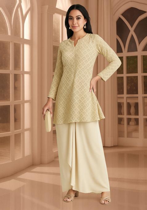 Lemon Green Embroidered Georgette Kurta Set