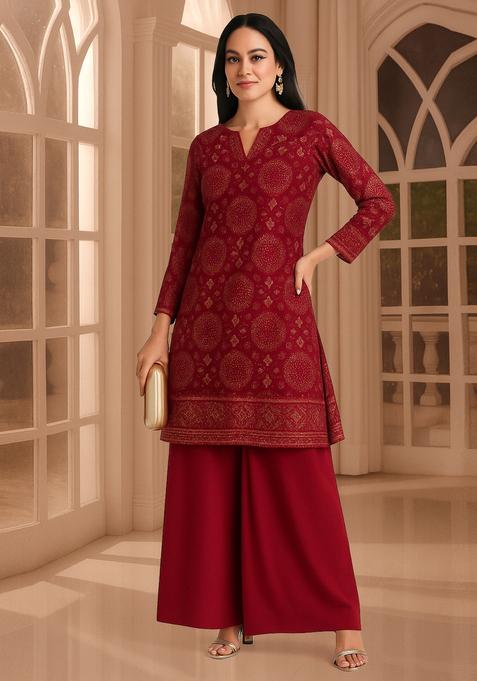 Red Sequin Tissue Kurta Set