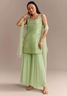Sage Green Jacquard Brocade Sharara Set