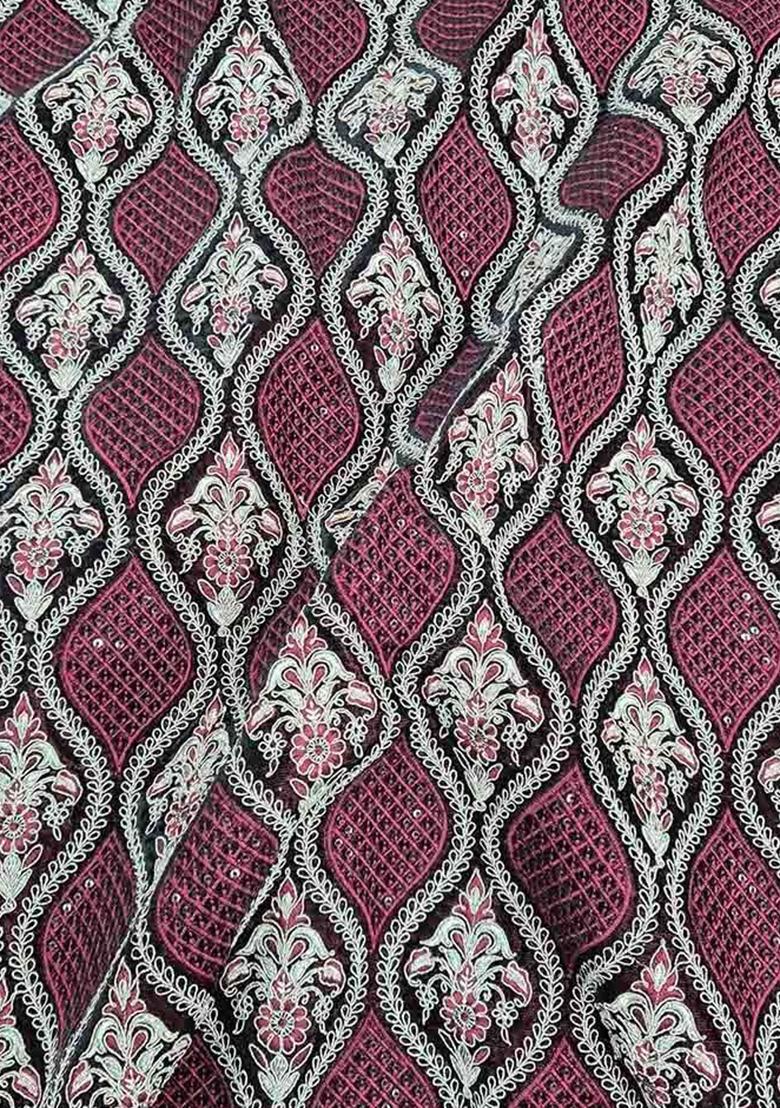 Maroon Thread Embroidered Velvet Sharara Set - Indya