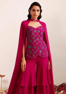 Rani Pink Zari Embroidered Silk Sharara Set