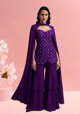 Purple Embelished Silk Sharara Set