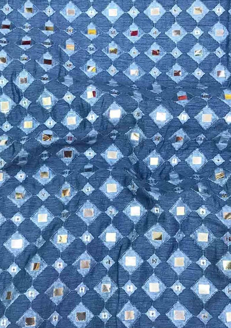 Blue Embelished Silk Sharara Set - Indya