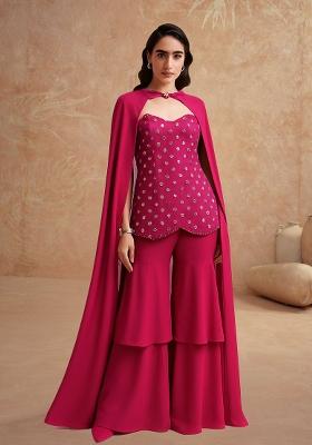 Magenta Pink Embelished Silk Sharara Set