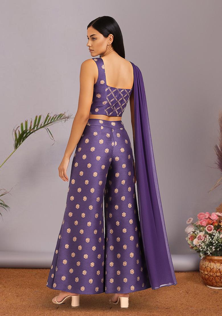 Purple Jacquard Tissue Fusion Set - Indya